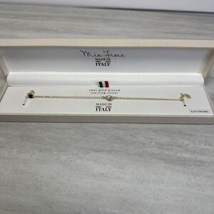 Mia Fiore 18KT Gold Plated Sterling Silver Blue Crystal Clover 6.5" Bracelet NIB